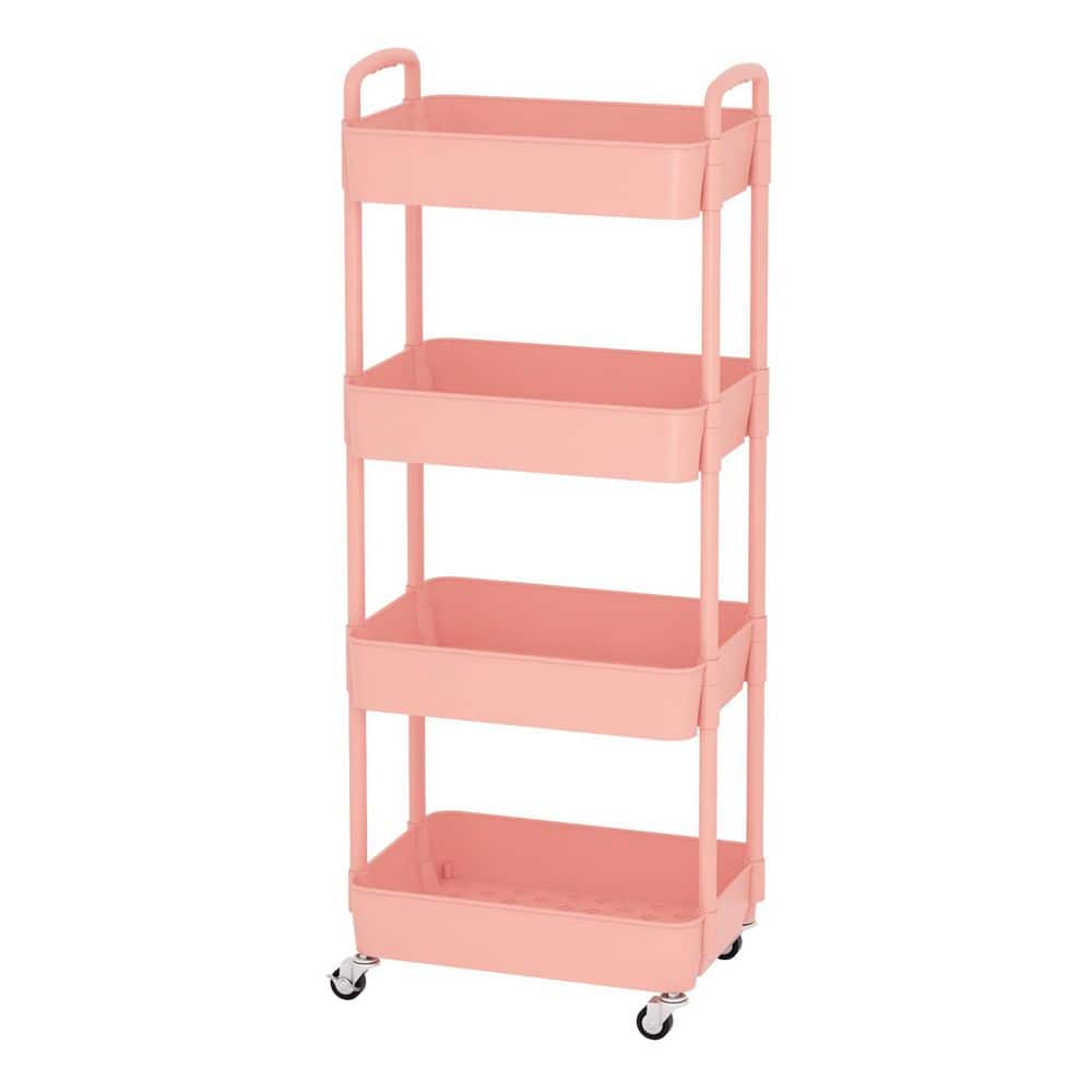 4-Tier Plastic -Wheeled Storage Utility Cart in Pink - Hercitys
