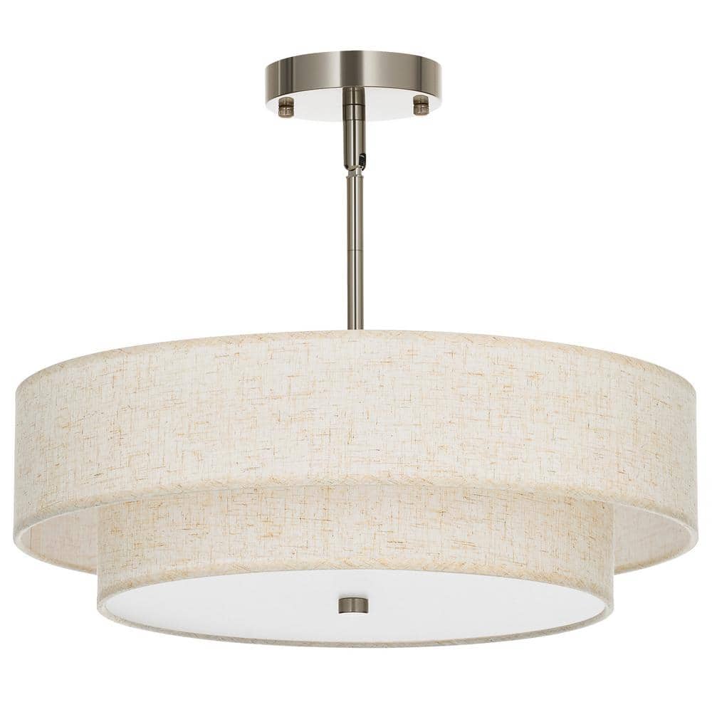 18 in. 4-Light Brushed Nickel Semi-Flush Mount Ceiling Light Fixture Drum Pendant Light with 2-Layer Fabric Shade - Hercitys