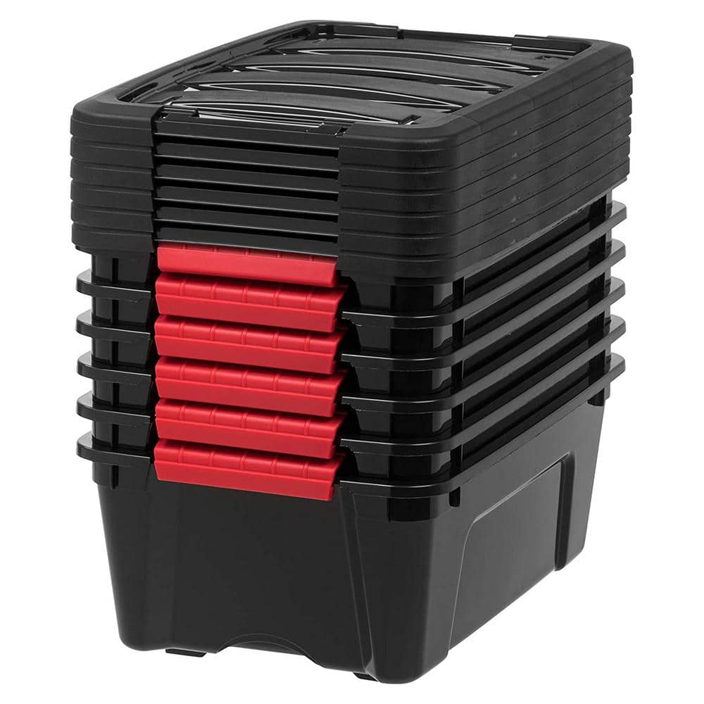 12 qt. Plastic Storage Bin with Lid in Black (6-Pack) - Hercitys