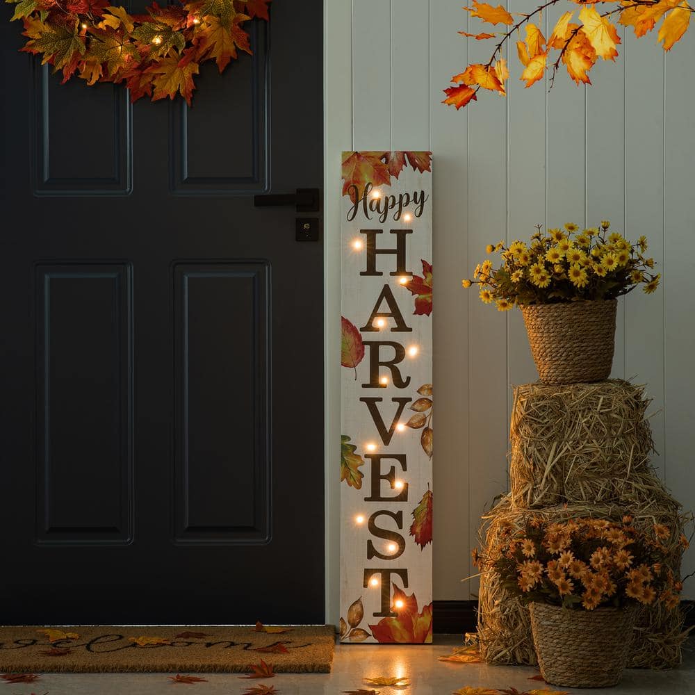 42 in. H Fall Lighted Maple Leaves Wooden Porch Sign - Hercitys