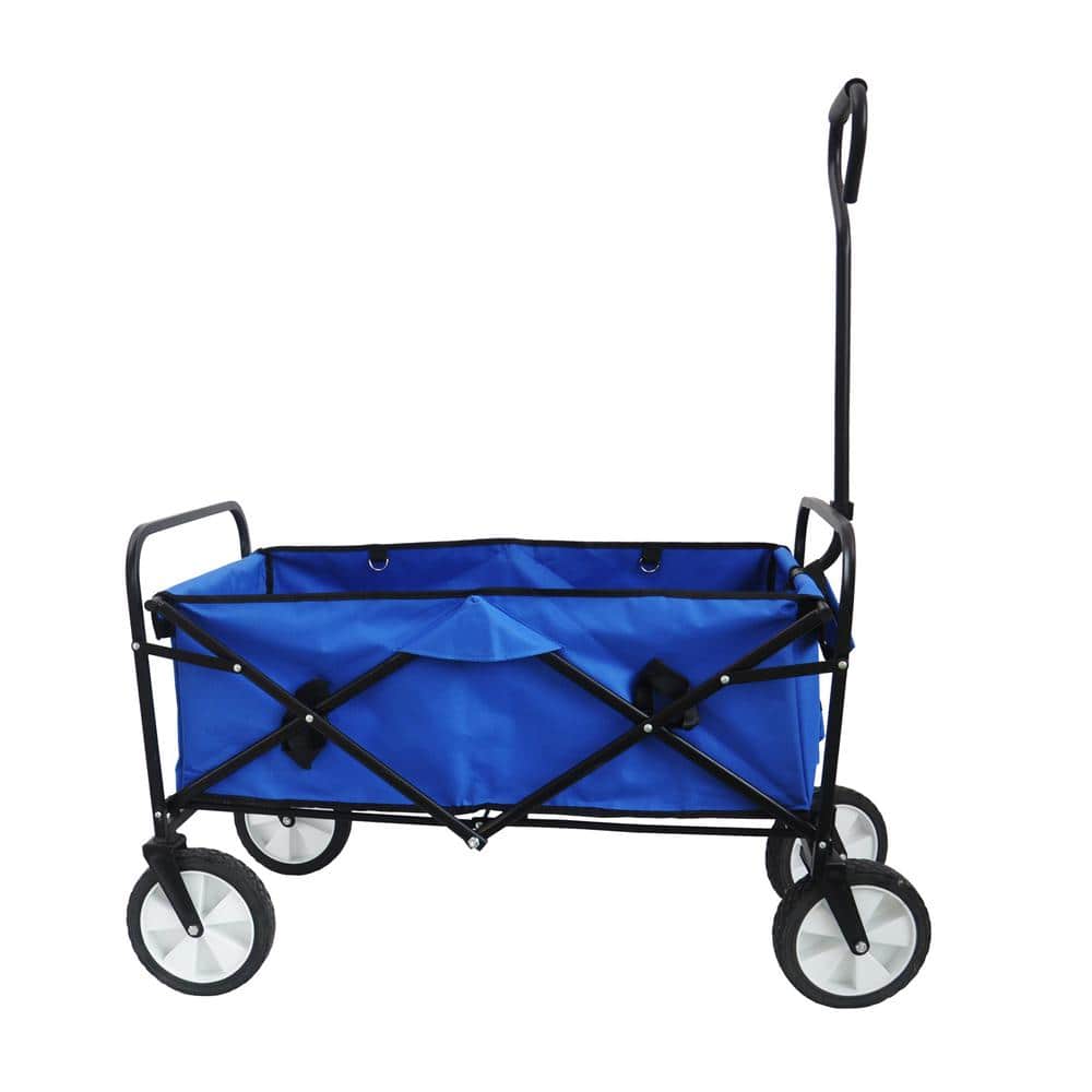 5.14 cu. ft. Blue Metal Folding Wagon Garden Cart Shopping Beach Cart - Hercitys