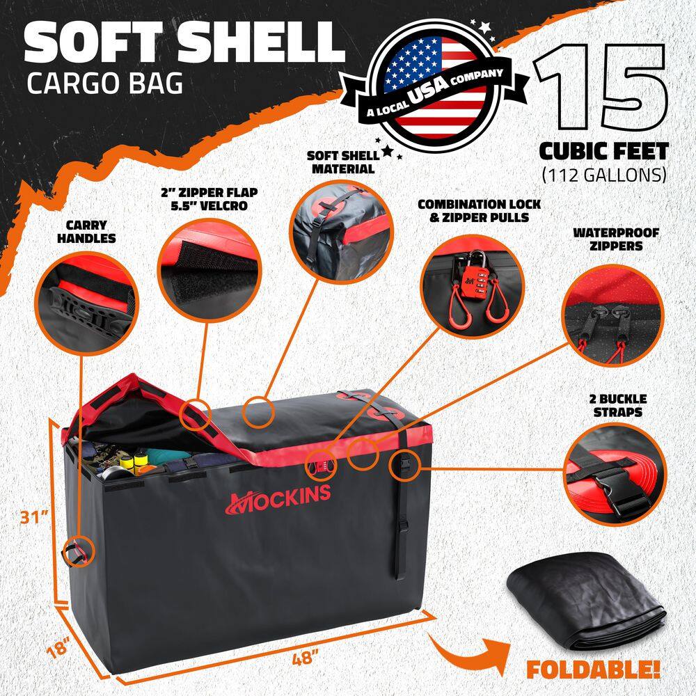 15 cu. ft. Waterproof Cargo Carrier Bag 48 in. x 31 in. x 18 in. Hitch Cargo Bag and 4-Pack Cubes, Red - Hercitys