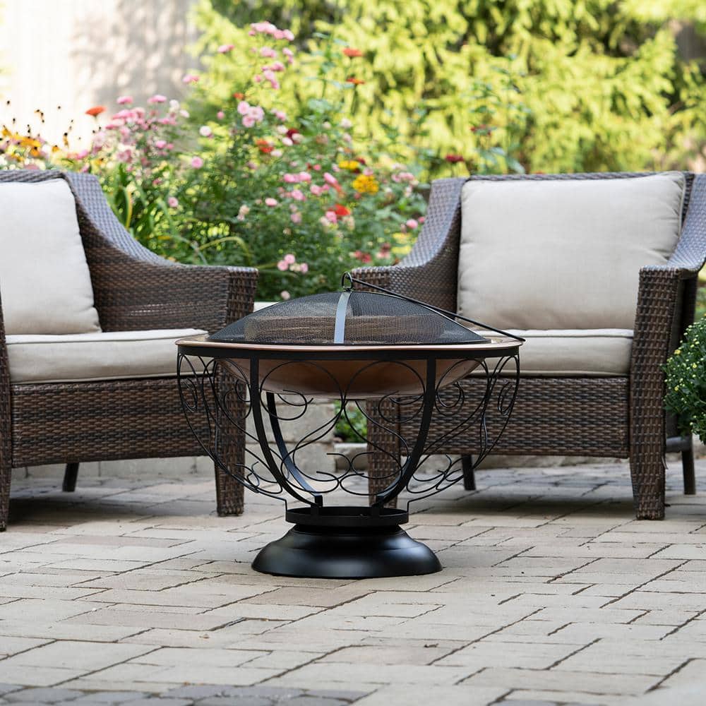 29 in. Round Steel Wood Fire Pit with Porcelain Bowl - Hercitys