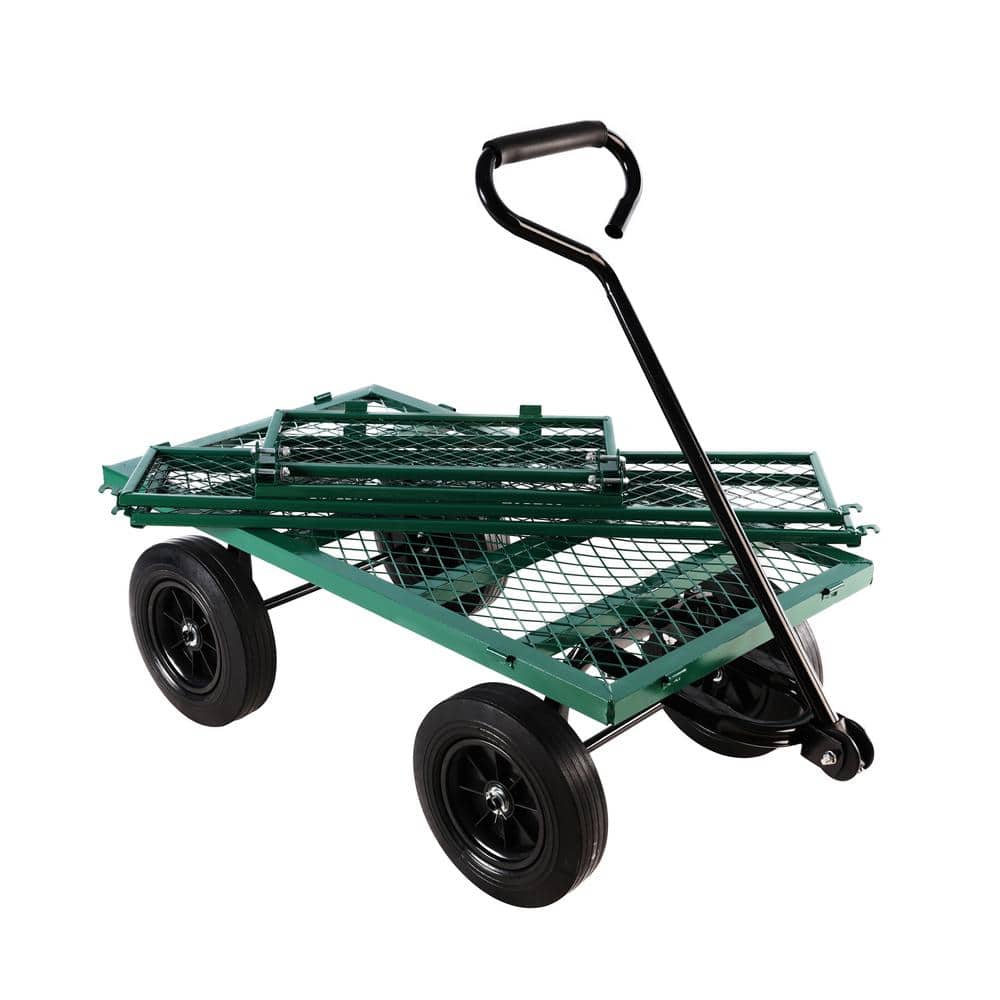 17 cu. ft. Metal Garden Cart, Solid Wheels Tools Cart, Wagon Cart Trucks to Transport Firewood Fruit-Green - Hercitys