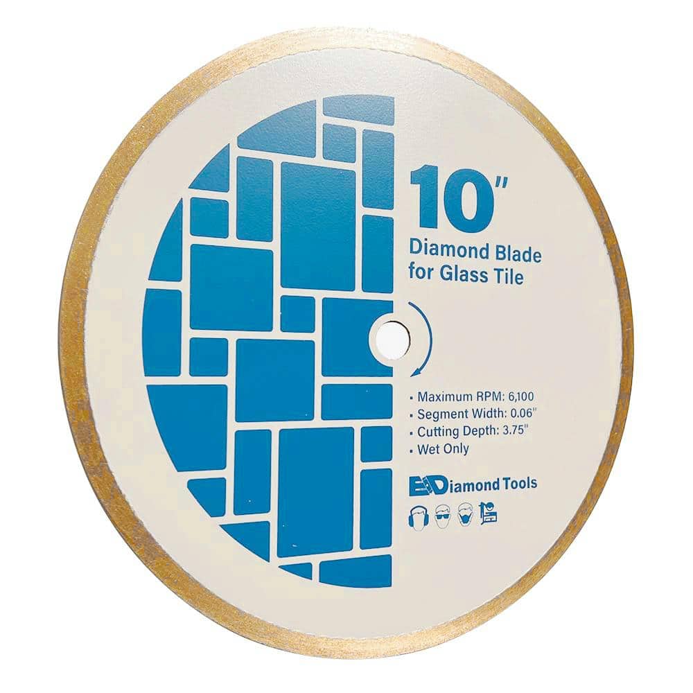 10 in. Glass Mosaic Tile Diamond Saw Blade, Continuous Rim, 3.75 in. Cutting Depth, 5/8 in. Arbor - Hercitys