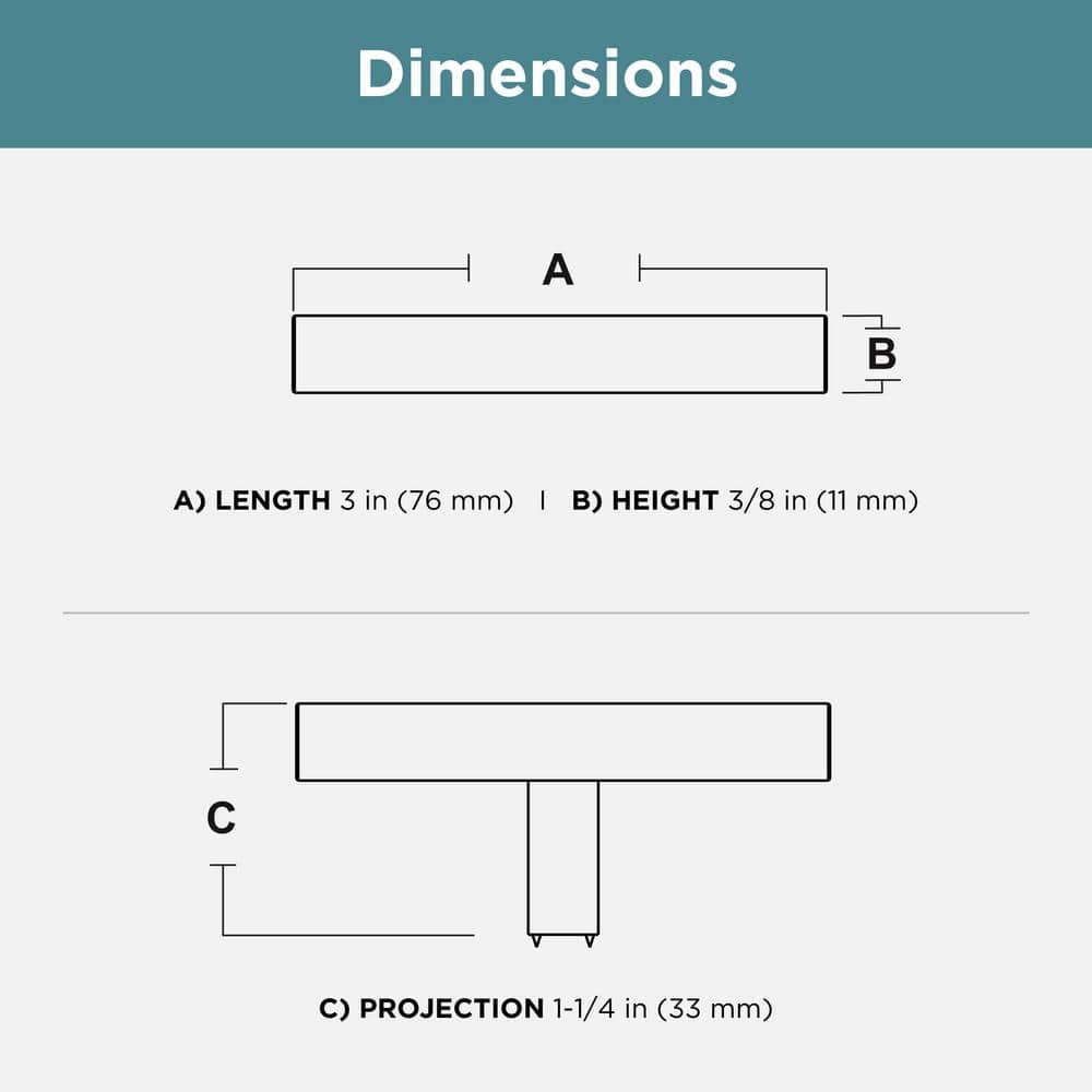 (12-Pack) Square Knobsble 3 in. (76 mm) Modern Satin Nickel T-Shaped Bar Cabinet Knobs - Hercitys