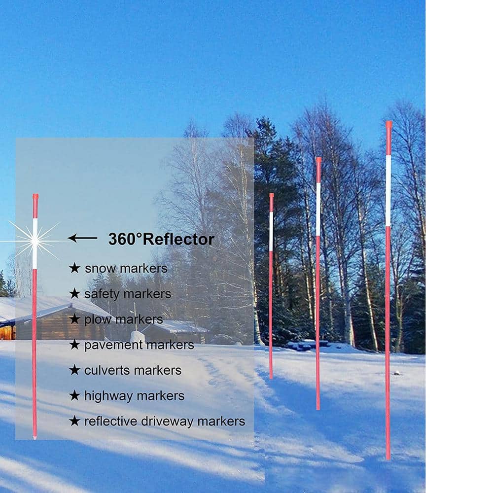 48 in. Red Driveway Markers 50-Pack 5/16 in. Dia Solid Snow Poles Snow Markers Snow Stakes - Hercitys