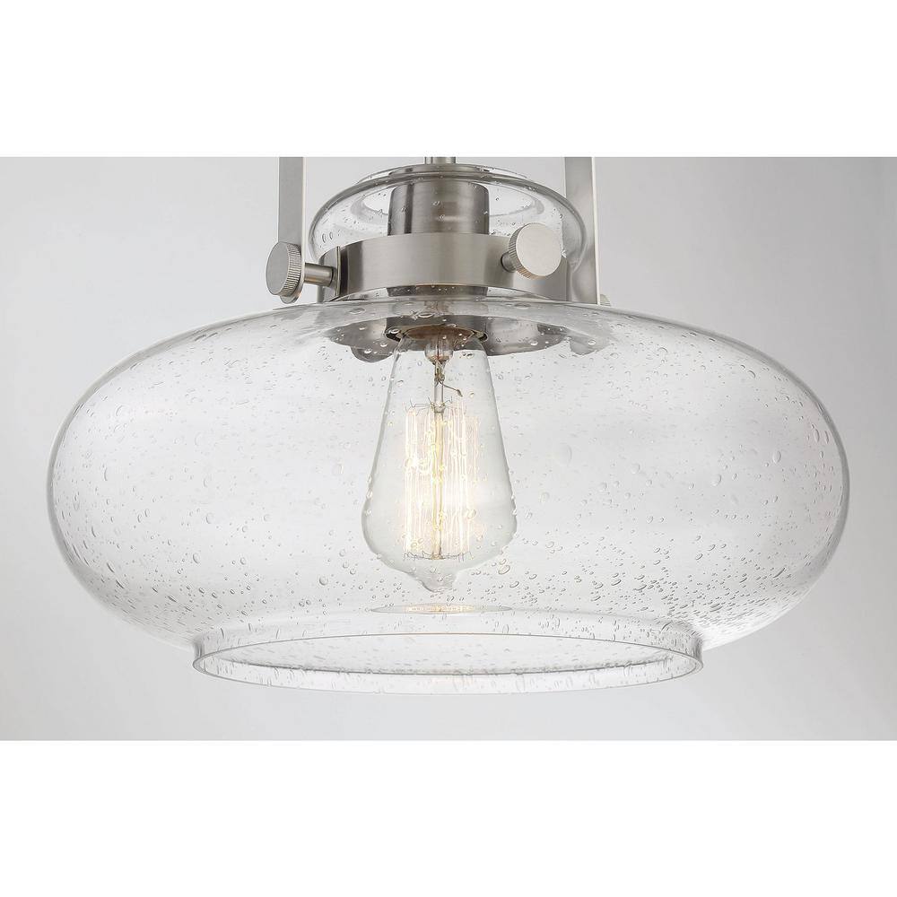 12 in. W x 10 in. H 1-Light Brushed Nickel Semi-Flush Mount Ceiling Light with Clear Seeded Glass Shade - Hercitys