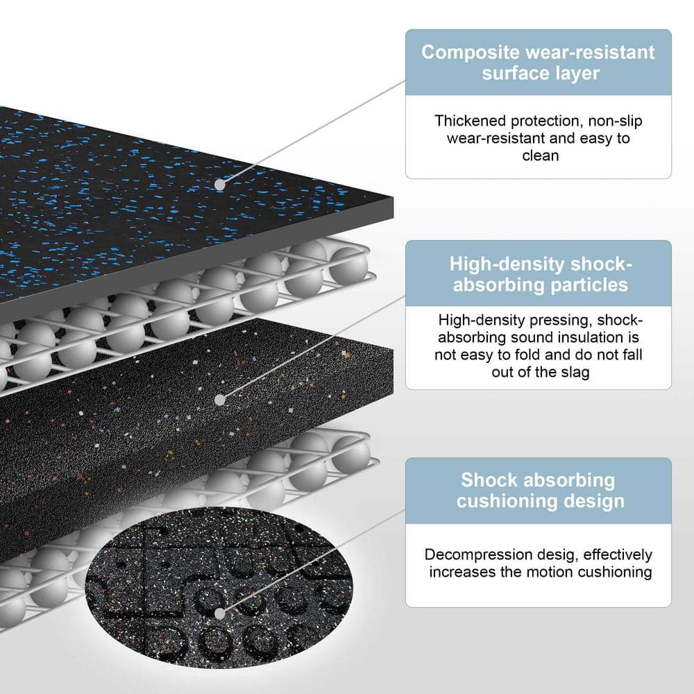 19.6 in. x 19.6 in. Gym Special Rubber Flooring Tiles, 4/5 in. T Interlocking Rubber Floor Tiles(10.76 sq. ft., 4-Tiles) - Hercitys