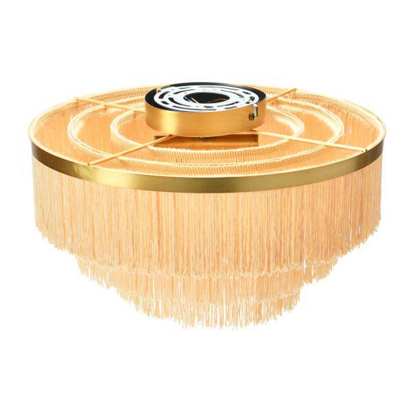13 3/4 in. 2-Light Sleek Gold Flush Mount with Fringe Shade in Cream - Hercitys
