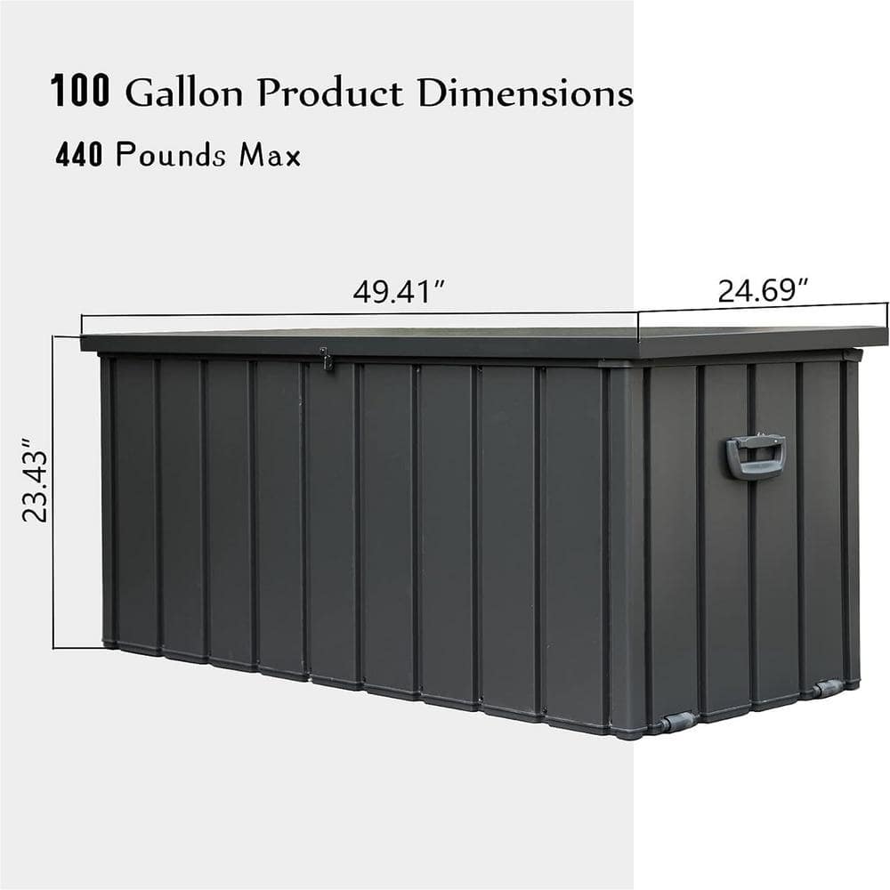 100 Gal. Waterproof Lockable Galvanized Steel Deck Box Outdoor Storage for Patio Lawn and Garden - Hercitys
