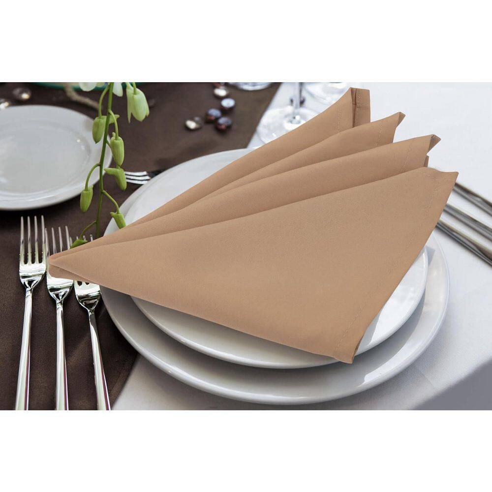 24 Pack Cloth Napkins 17 in. W x 17 in. H, 100% Polyester Hemmed Edges, Washable and Reusable Ideal for Parties in Beige - Hercitys