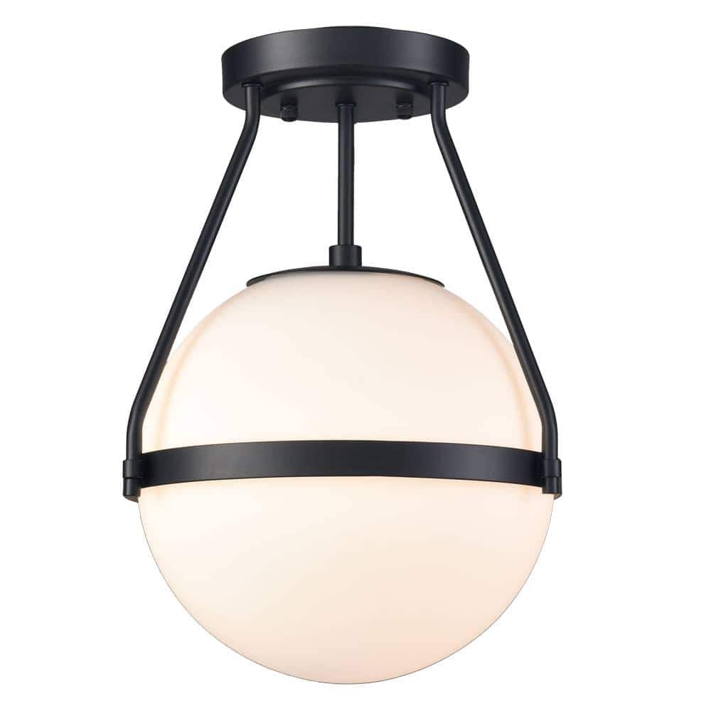 13.25 in. 1-Light Black Modern Semi-Flush Mount with Frosted Glass Shade and No Bulbs Included 1-Pack - Hercitys