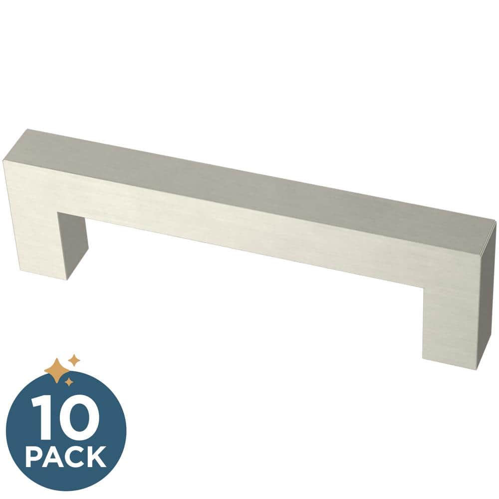 10-Pack Simple Modern Square 3-3/4 in. (96 mm) Modern Cabinet Drawer Pulls in Stainless Steel - Hercitys