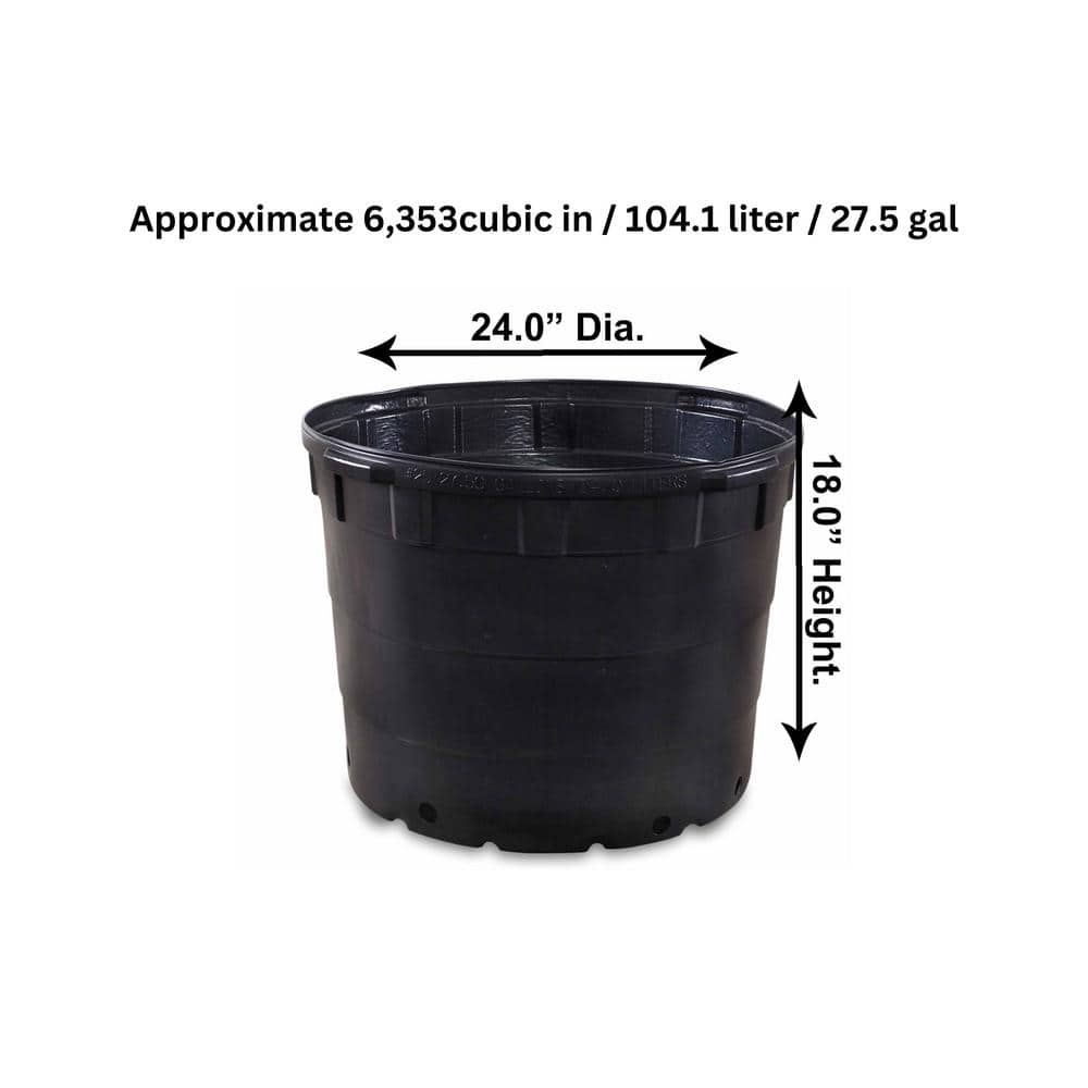 25 Gal. Plastic Round Nursery Pots – 25.14 Actual Gallons / 95.17 Liters / 24 in. W x 18 in. H (5-Pack) - Hercitys