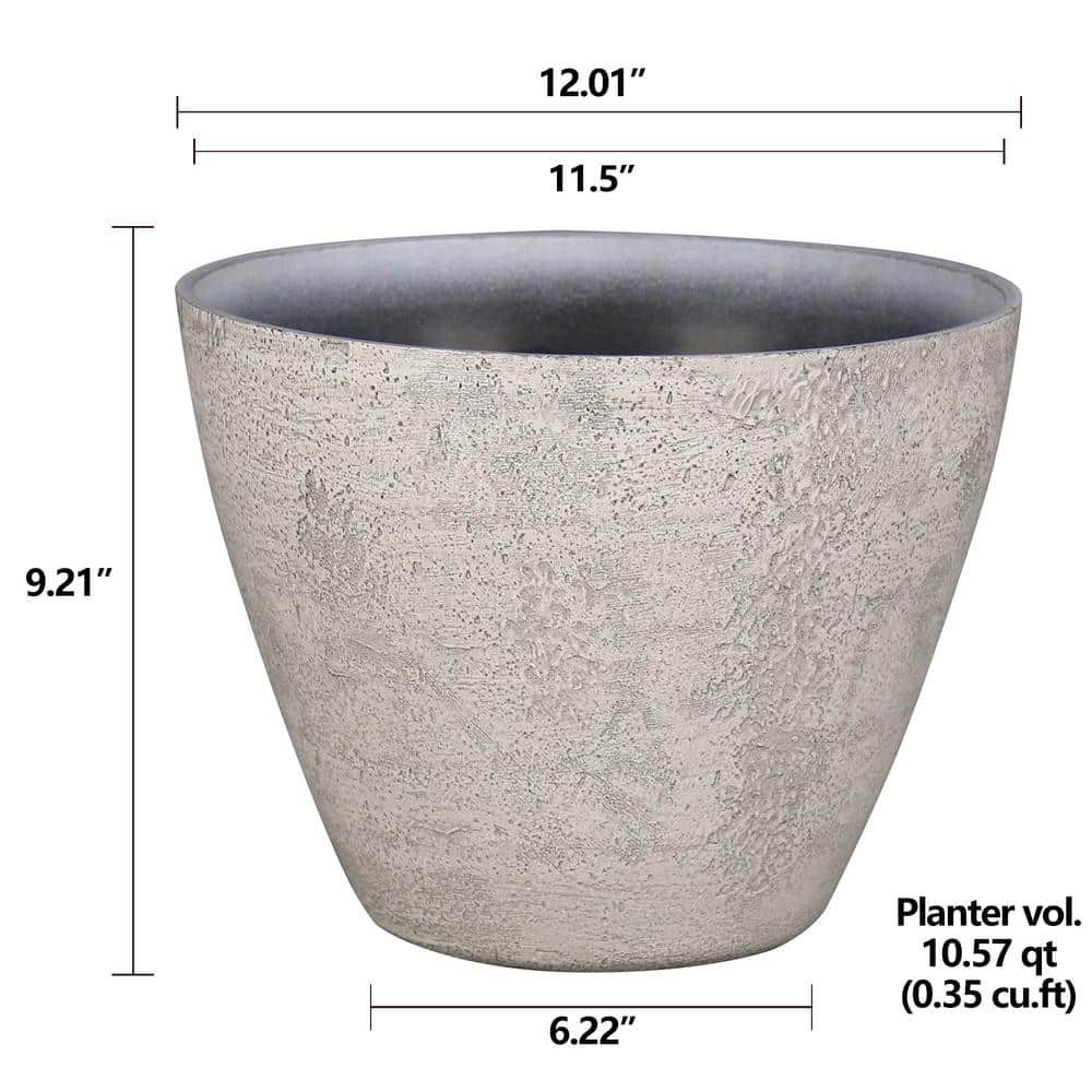 12 in. Dia White Round Faux Concrete Planter (2-Pack) - Hercitys