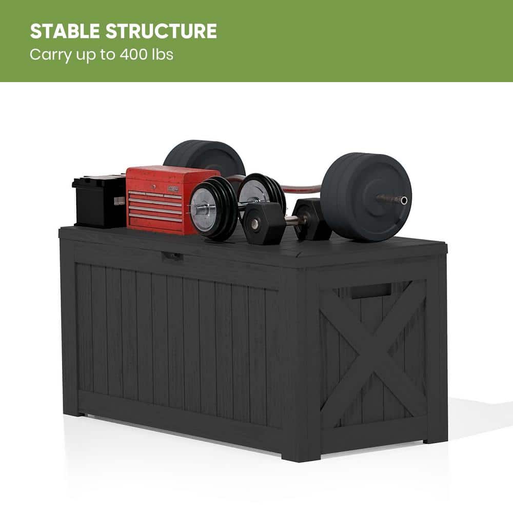 120 Gal. Heavy-Duty Outdoor Storage Plastic Resin Deck Box, Large Patio Storage Container in Black - Hercitys