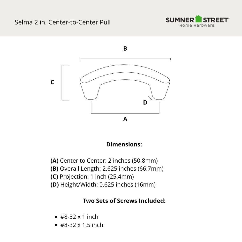 10-Pack Selma 2 in. (51 mm) Center-to-Center Modern Oil Rubbed Bronze Arched Drawer Pull - Hercitys