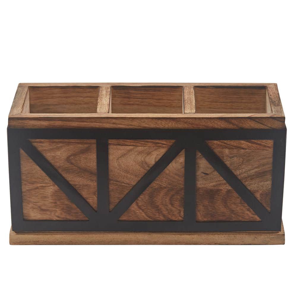 5 in. H x 10 in. W x 4.25 in. D Urban Farmhouse Modern Wood and Metal Utensil Caddy - Hercitys