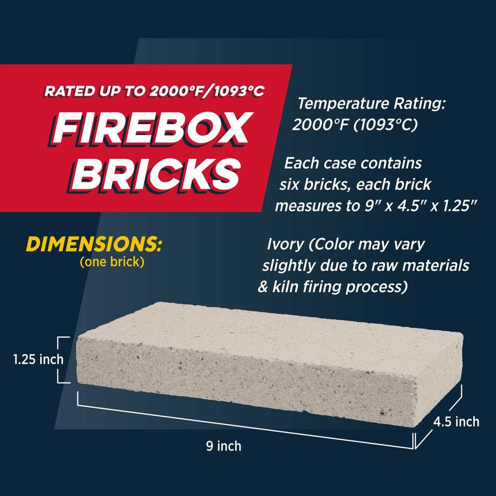 4.5 in. x 9 in. x 1.25 in. Fire Brick 2000F (6 per Box) - Hercitys