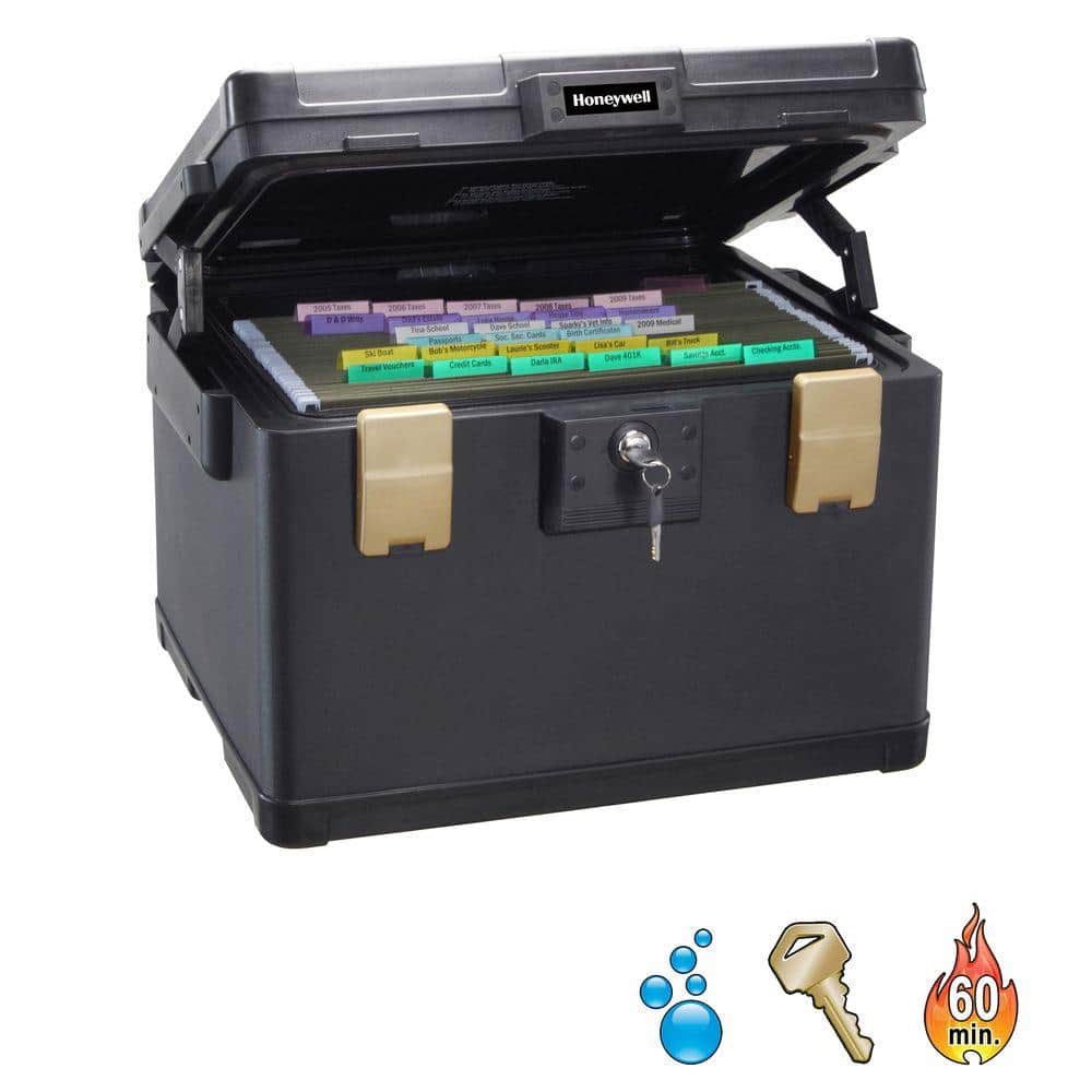 1.06 cu. ft. Molded Fire Resistant and Waterproof Legal Document Storage Chest with Key and Double Latch Lock - Hercitys