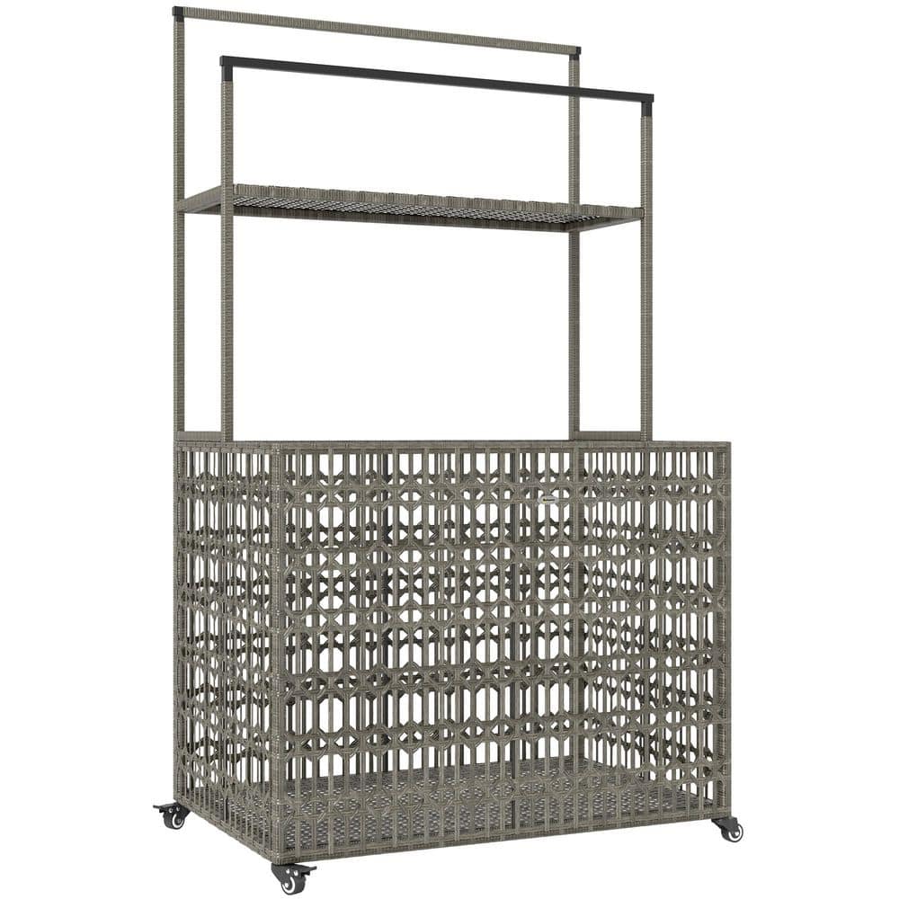 203.41 Gal. Gray Wicker Pool Float Storage Organizer, PE Rattan Deck Box with Basket Shelf Towel Bars, Gray - Hercitys