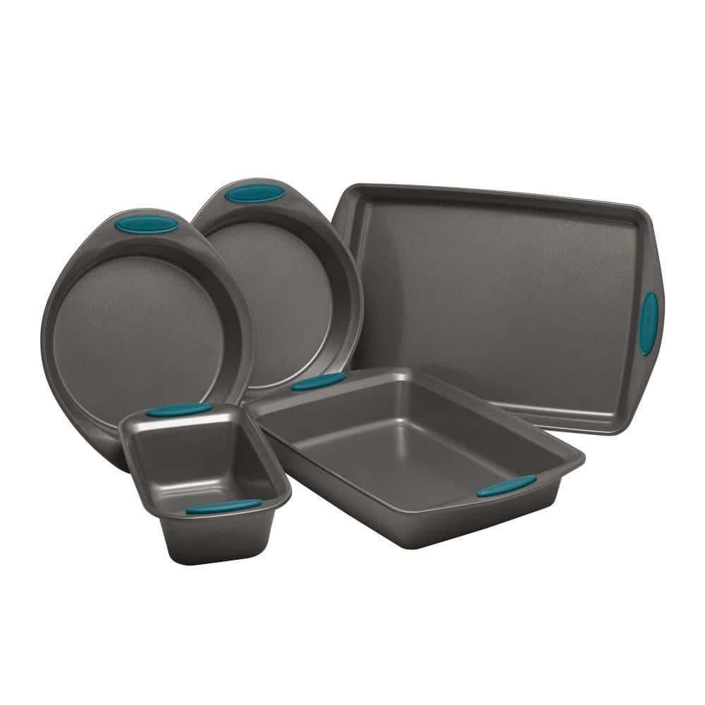 5-Piece Set Yum-o! Nonstick Oven Lovin’ Bakeware Set, Gray with Marine Blue Handles - Hercitys