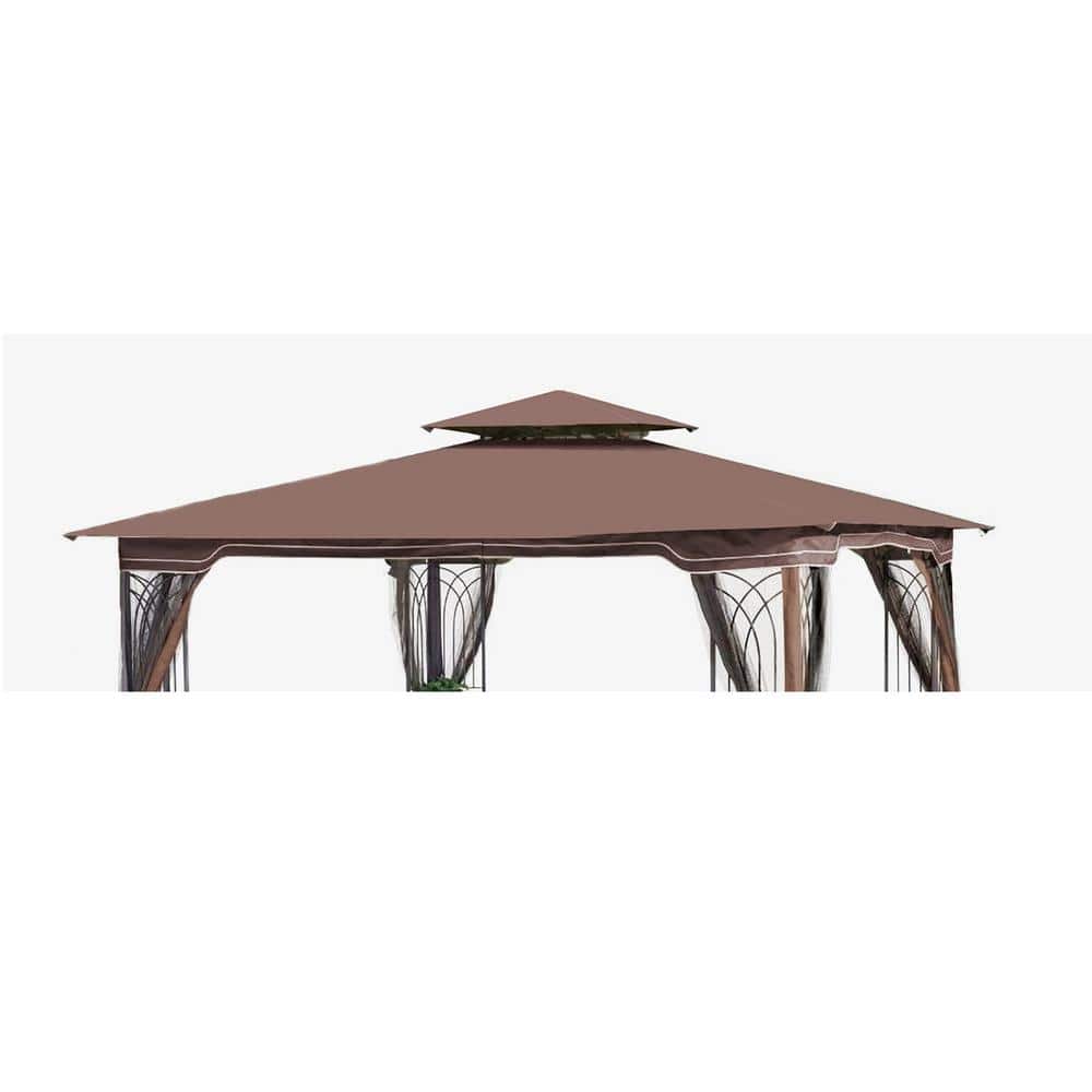 10 ft. x 10 ft. Brown Patio Double Roof Gazebo Replacement Canopy Top Fabric - Hercitys