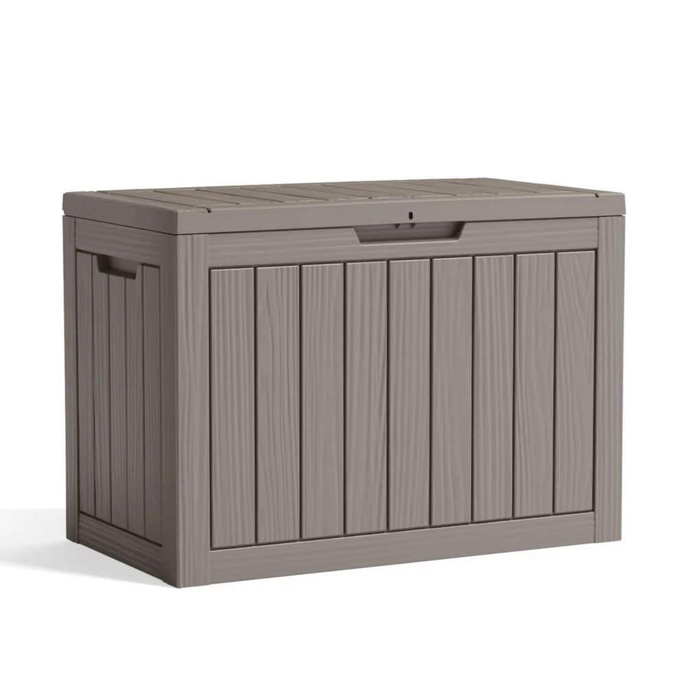 45 Gal. Durable Plastic Wood Look Outdoor Storage Deck Box in khaki - Hercitys