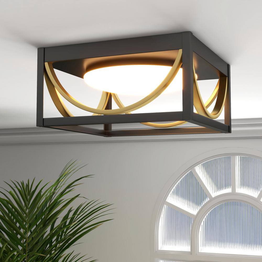 11.8 in. Matte Black and Brass Integrated LED Fixtures Ceiling Flush Mount Light Fixture - Hercitys