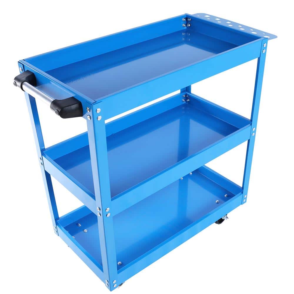 1.4cu ft Heavy Duty Steel Warehouse Workshop Blue 3 Tier Rolling Mechanical Tool Cart Garden Cart with 4 Lockable Wheels - Hercitys