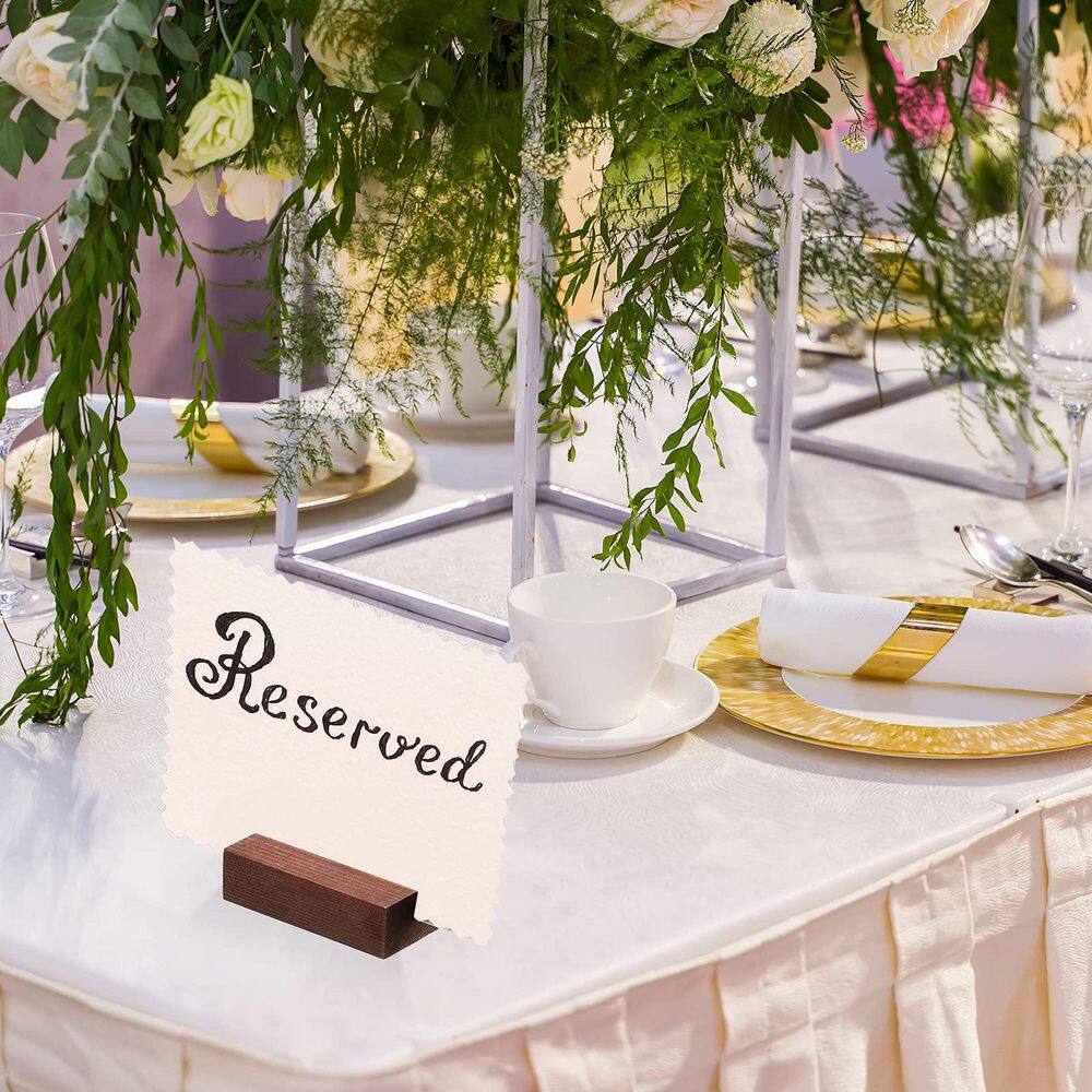 3 in. x 0.8 in. Walnut Pedestal Wood Place Card Holder Set of 12 Pcs Number Stands for Wedding Party Events Decoration - Hercitys