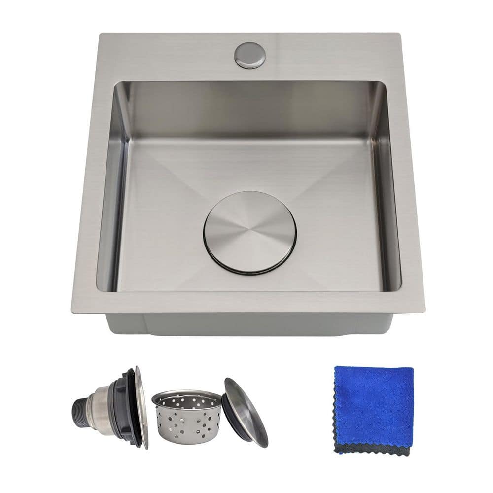 15in. Drop-In Bar Sink-18G Stainless Steel Single Bowl Brushed Finish 15 in. x 15 in. Small Kitchen Sink Outdoor RV sink - Hercitys