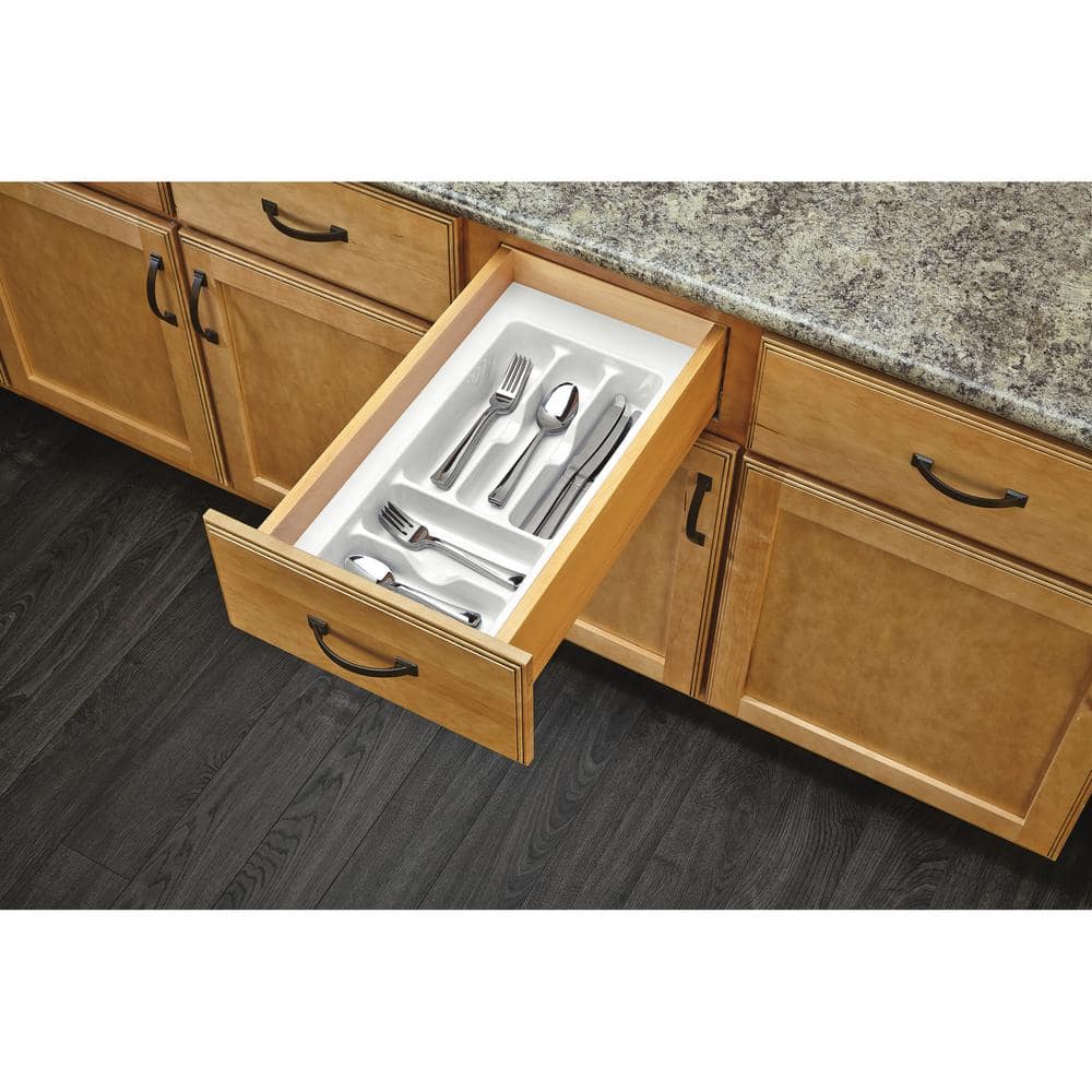 2.375 in. H x 11.5 in. W x 21.25 in. D Small White Cutlery Tray Drawer Insert - Hercitys