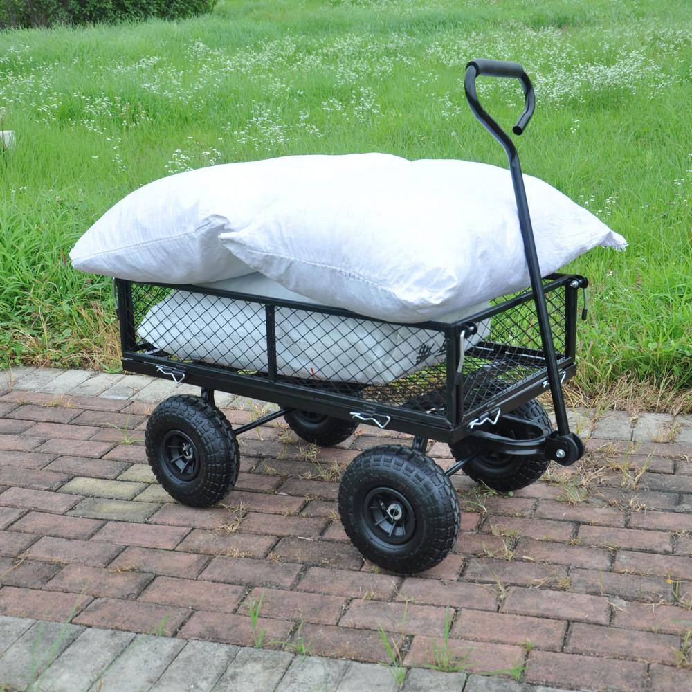 3.5 cu. ft. Black Metal Tools Cart Wagon Cart Garden Cart Trucks Easy to Transport Firewood for Garden, Shopping - Hercitys