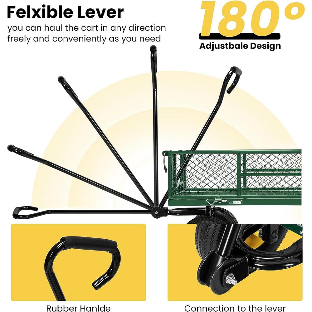 1100 lbs. Capacity Mesh Steel Garden Cart in Green with Removable Sides and Wheels - Hercitys