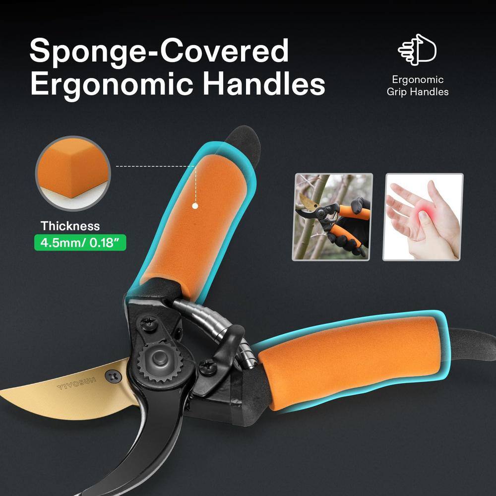 1.6 in. Pruning Shears with Bypass 3/4 in. Cut Capacity SK5 Blades, Cushion-Covered Handle and Safety Lock - Hercitys