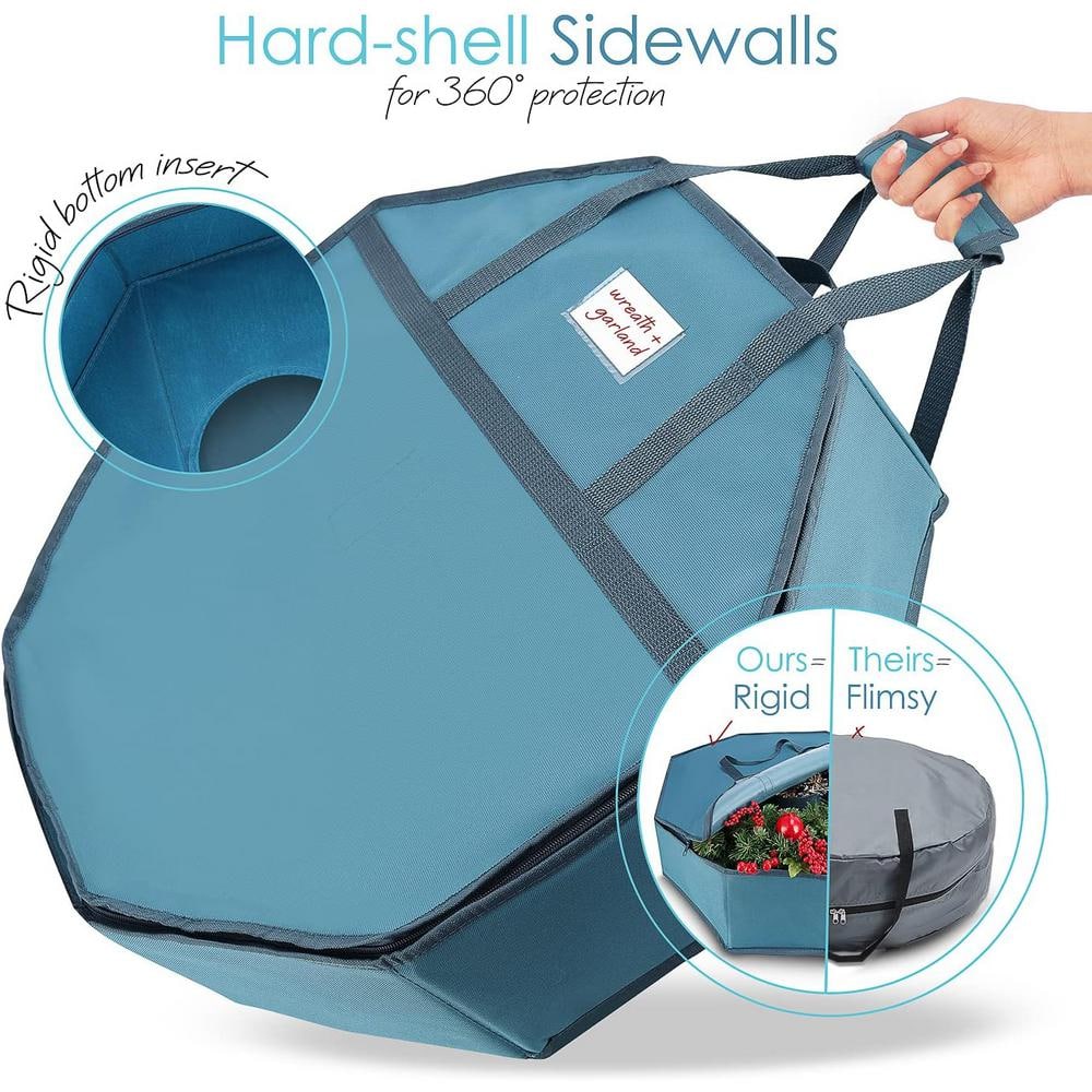 24 in. Blue Non-Woven Fabric Large Christmas Wreath Storage Box - Hercitys