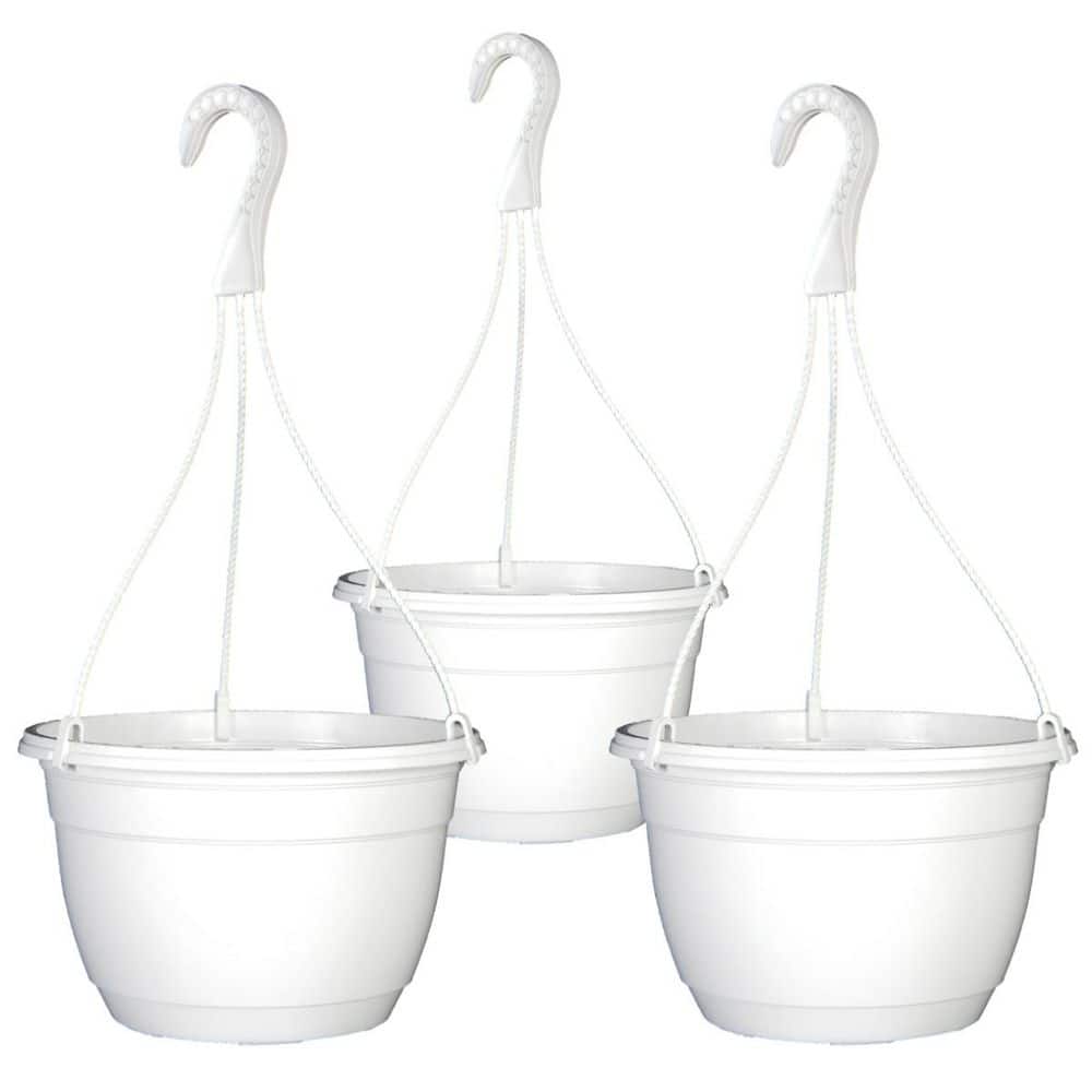 10 in. Dia White Plastic Hanging Basket (3-pack) - Hercitys