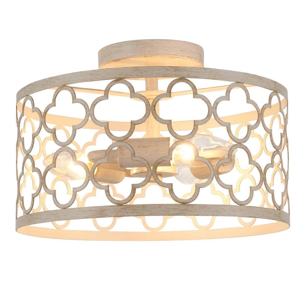 12 in. 3-Light Distressed White Semi Flush Mount Ceiling Light - Hercitys
