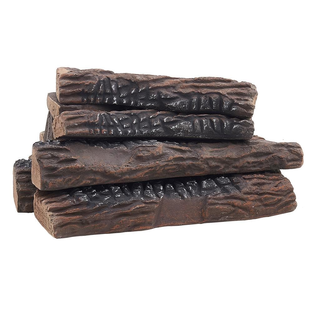 10-Pack 14 in. Large Flame Ceramic Wood Fireplace Fire Pit Log Set - Hercitys