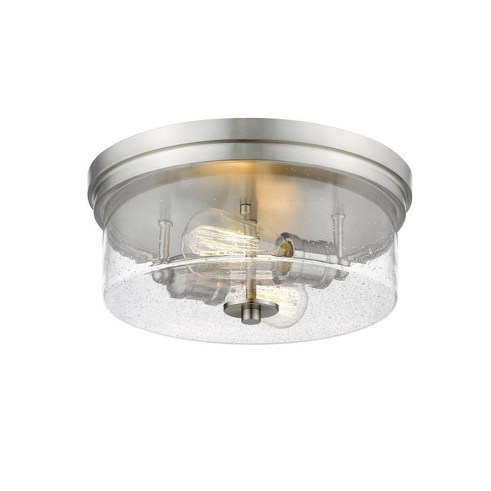 12 in. 2-Light Brushed Nickel Flush Mount with Clear Seedy Shade - Hercitys