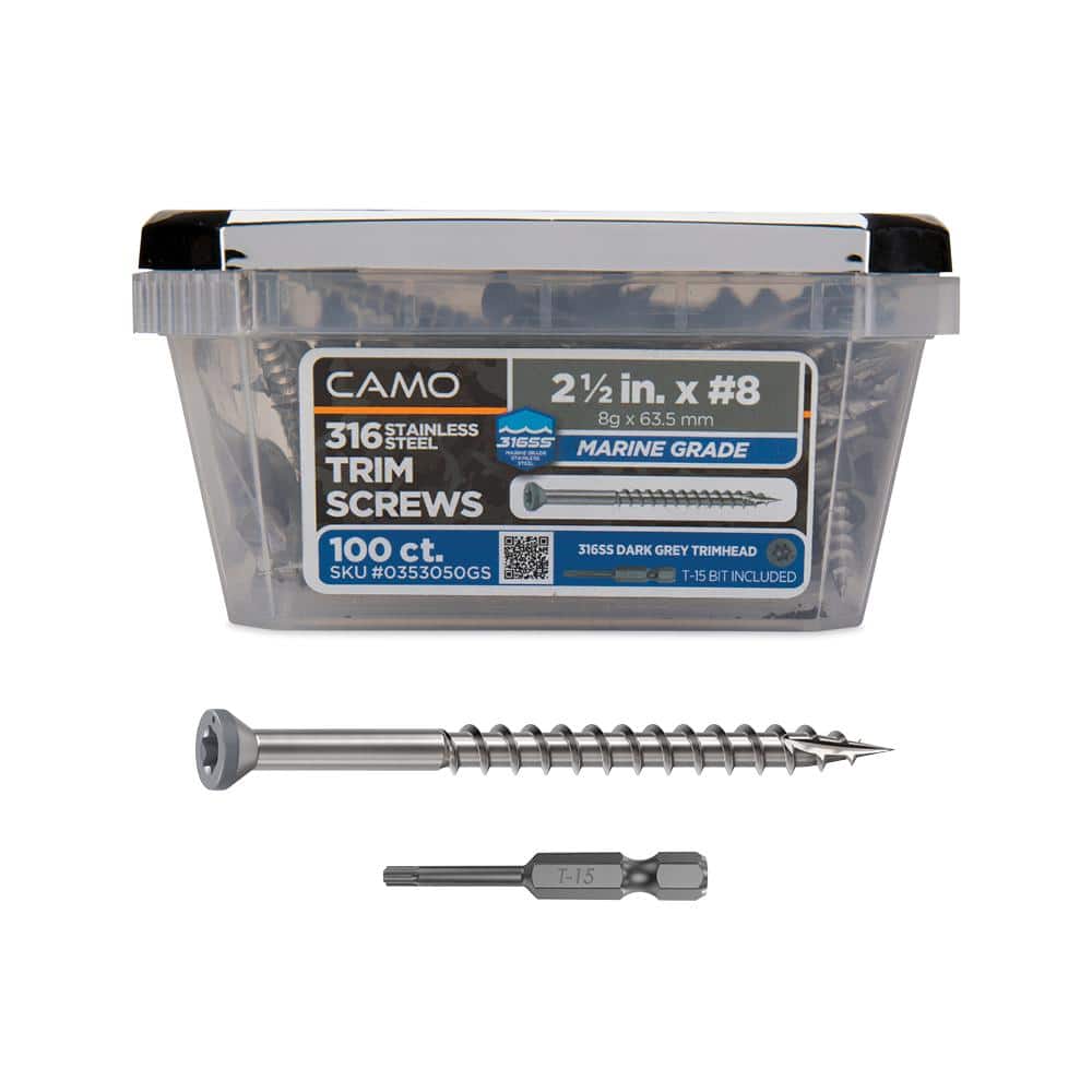 2-1/2 in. #8 316 Stainless Steel Dark Gray Premium Star Drive Trim Screws (100-Count) - Hercitys