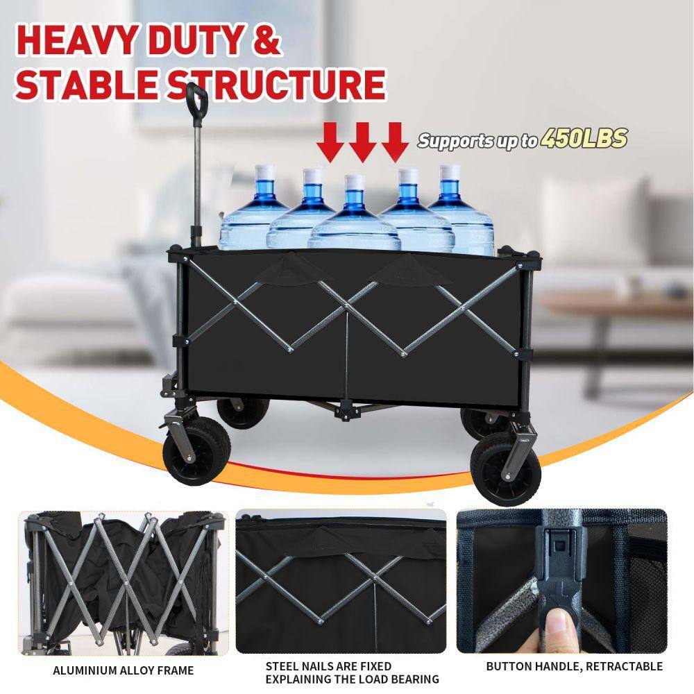1.58 cu. ft After Folding Steel Garden Cart Collapsible Folding Wagon, Push Pull Foldable Beach Wagon Cart - Hercitys