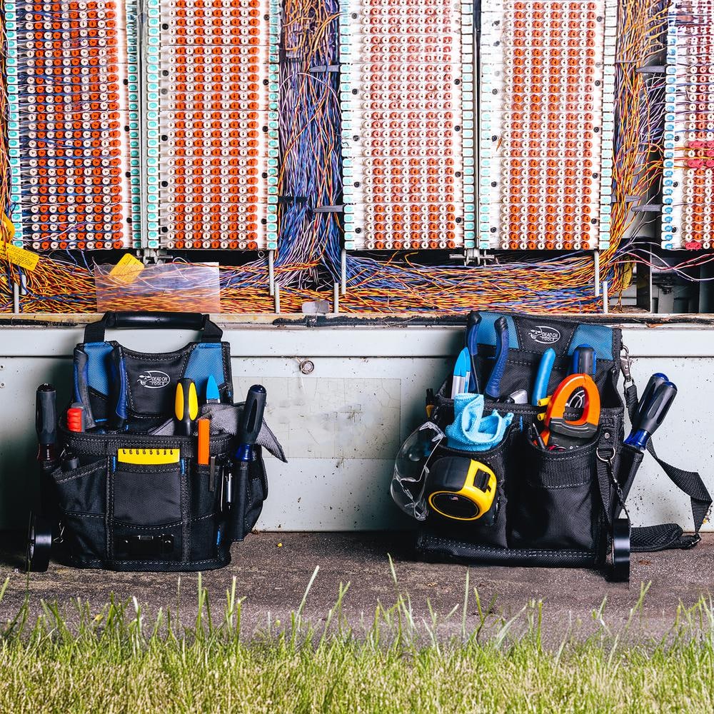 11 in. 14-Pocket Electricians Professional Tool Belt Pouch with Hammer Loop and Tape Measure Holder in Black - Hercitys