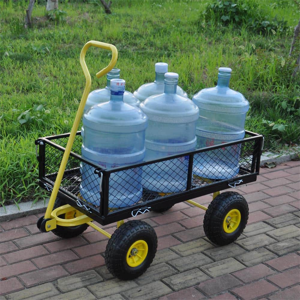 3.52 cu. ft. Metal Garden Cart, Wagon Cart, Make It Easier To Transport Firewood, Good Helper for Gardening, Yellow - Hercitys