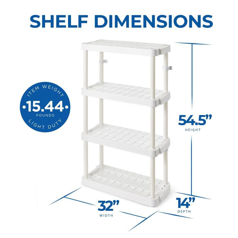 4 Shelf Adjustable Ventilated Medium Duty Shelving Unit, White, 14 x 32 x 54.5 inches - Hercitys