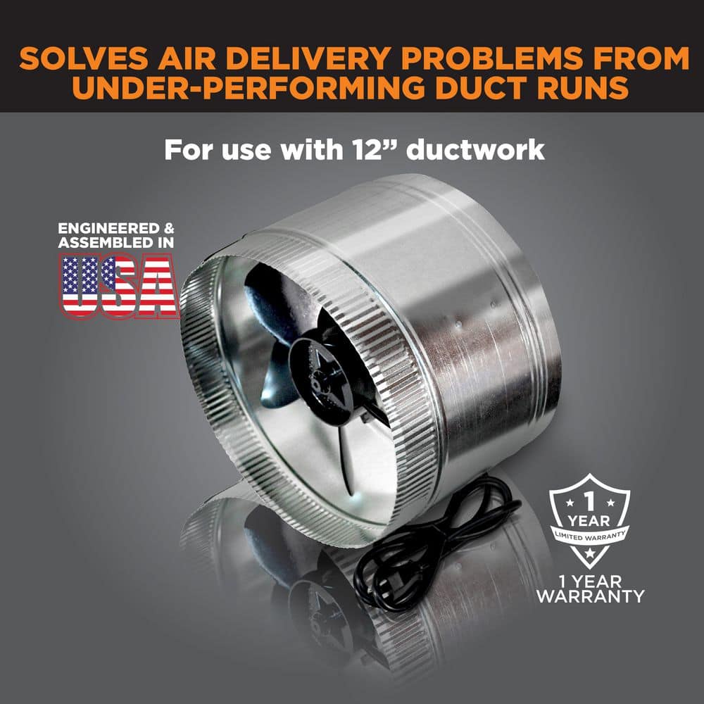 12 in. Corded In-Line Duct Fan - Hercitys