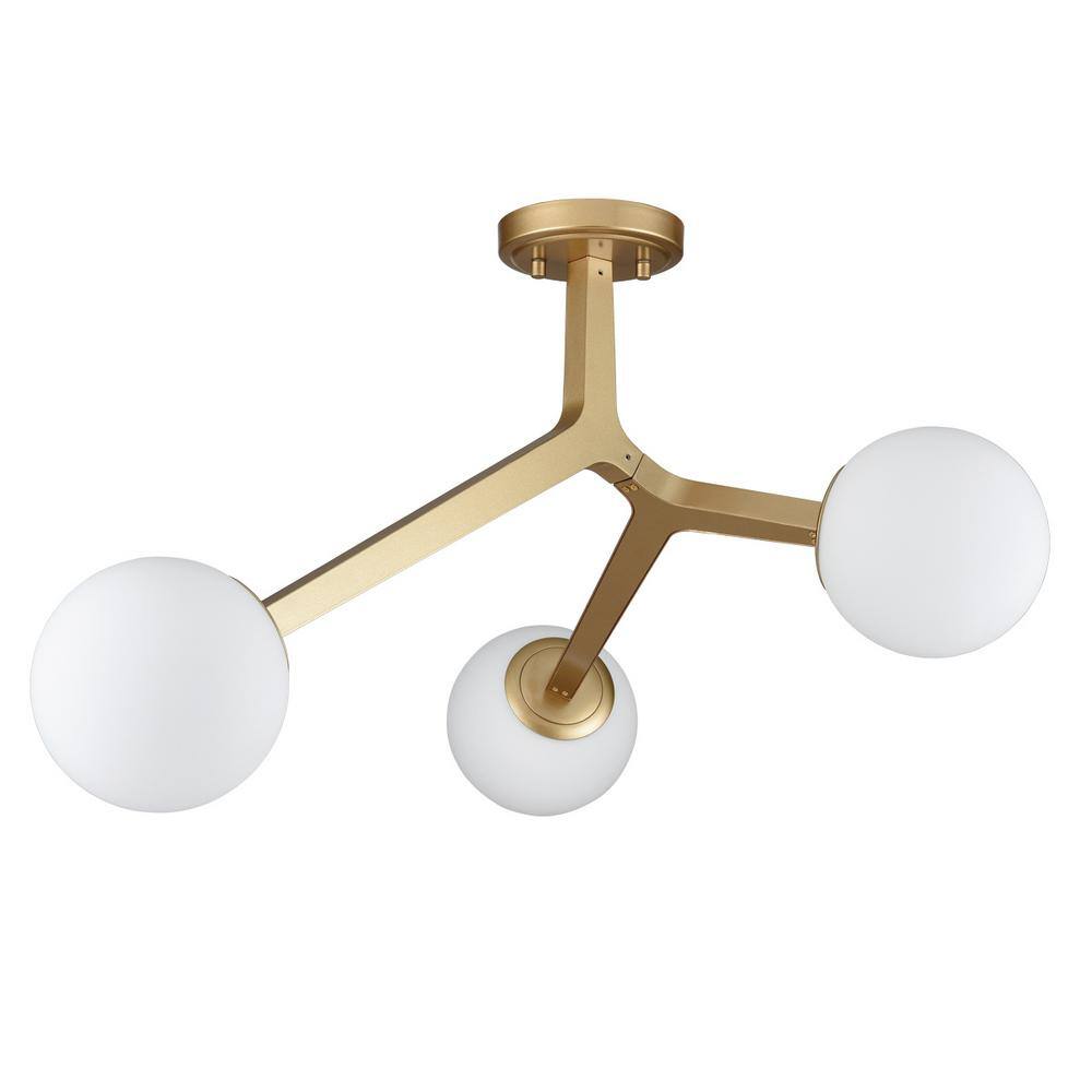 32 in. 3-Light Gold Flush Mount with Frosted Glass Shade and No Bulbs Included 1-Pack - Hercitys