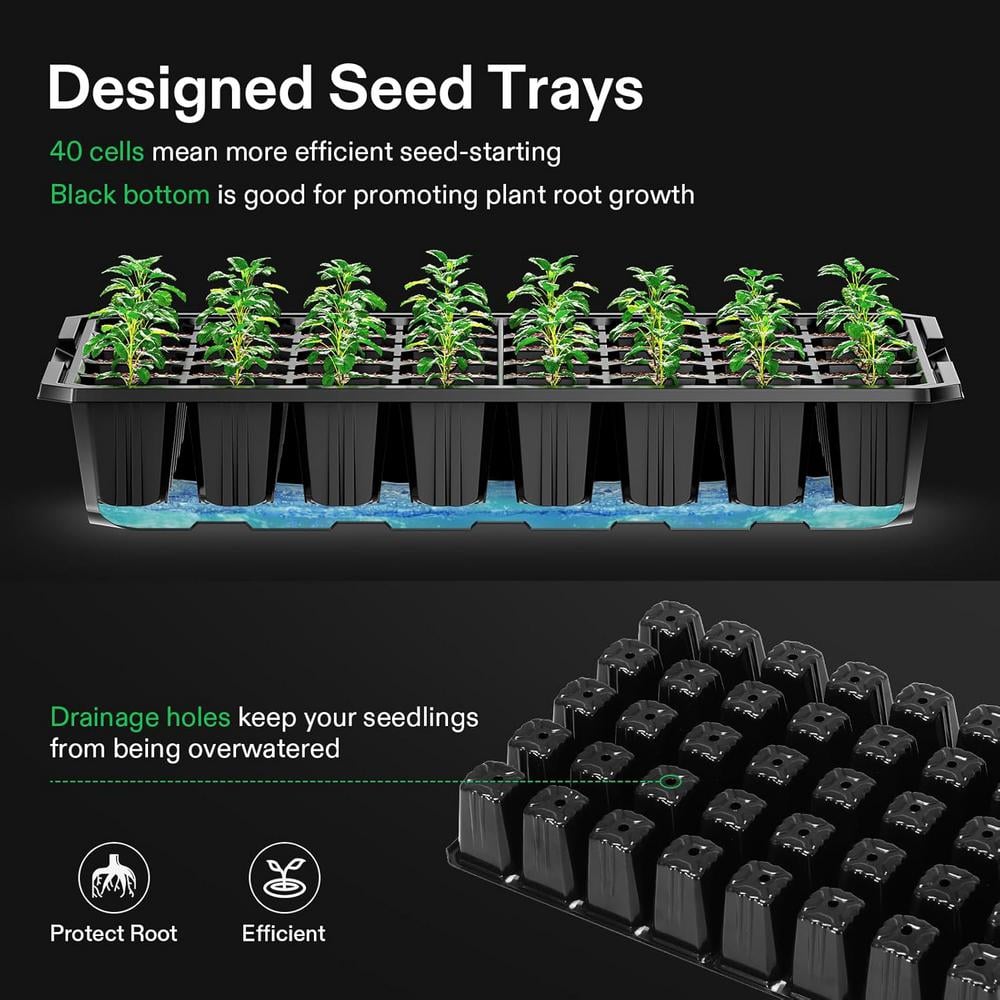 40-Cell Indoor Seed Starter Kit with 1 Set of LED Lights, 10 in. x 20.75 in. Seedling Heat Mat - Hercitys